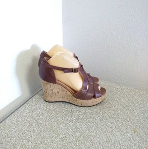 Chloe Brown Leather Platform Wedge Sandals